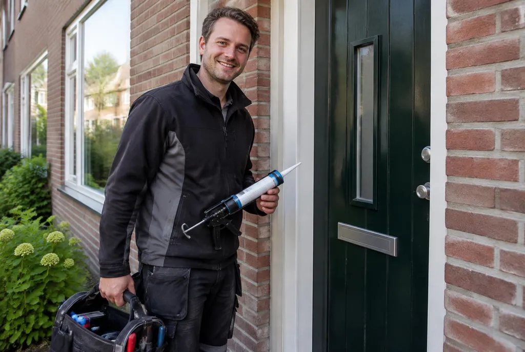 Vakman van Kitbedrijf Doorwerth bij de voordeur van een woning